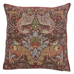 Peacock and Dragon Red Cushion Cover