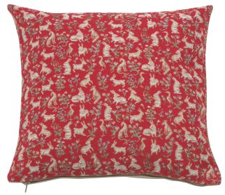Mille Fleurs and Little Animals Red French Cushion Cover