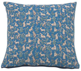 Mille Fleurs and Little Animals Blue French Cushion Cover