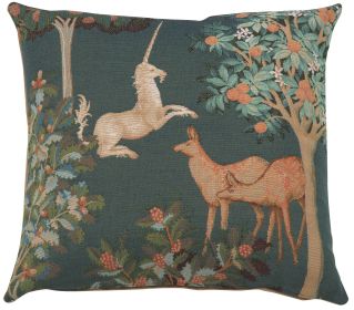Unicorn and Does Forest Blue French Cushion Cover