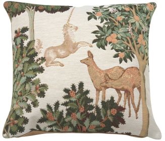 Unicorn and Does Forest White French Cushion Cover