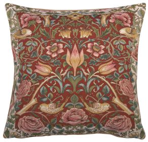Roses and Birds Red French Cushion Cover