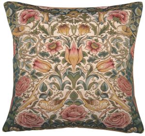 Roses and Birds White French Cushion Cover