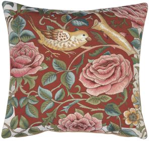 Zoom Bird and Roses Red French Cushion Cover