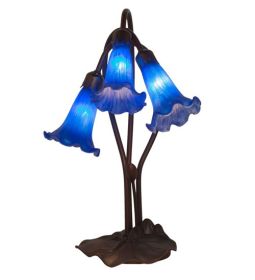 16" High Blue Tiffany Pond Lily 3 LT Accent Lamp