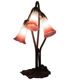16" High Pink/White Pond Lily 3 LT Accent Lamp