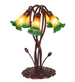 17" High Amber/Green Tiffany Pond Lily 5 LT Accent Lamp