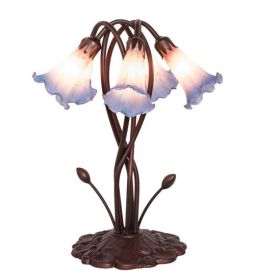 17" High Pink/Blue Tiffany Pond Lily 5 Light Accent Lamp