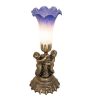 13" High Blue/White Pond Lily Twin Cherub Mini Lamp