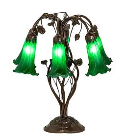 18" High Green Tiffany Pond Lily 6 Light Table Lamp