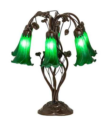 18" High Green Tiffany Pond Lily 6 Light Table Lamp