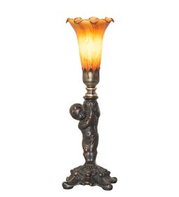 12" High Amber Pond Lily Cherub Mini Lamp