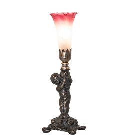 12" High Pink/White Tiffany Pond Lily Cherub Mini Lamp