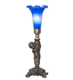 12" High Blue Tiffany Pond Lily Cherub Mini Lamp