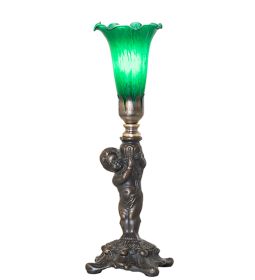 12" High Green Tiffany Pond Lily Cherub Mini Lamp
