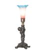 12" High Pink/Blue Tiffany Pond Lily Cherub Mini Lamp