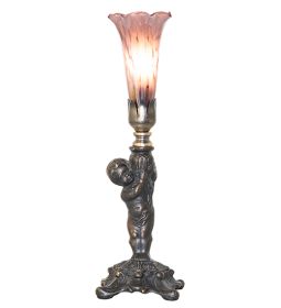 12" High Purple Iridescent Pond Lily Cherub Mini Lamp