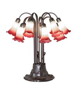 24" High Seafoam/Cranberry Tiffany Pond Lily 12 Light Table Lamp