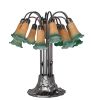 24" High Amber/Green Tiffany Pond Lily 12 Light Table Lamp