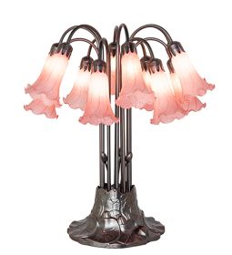 24" High Pink Tiffany Pond Lily 12 Light Table Lamp