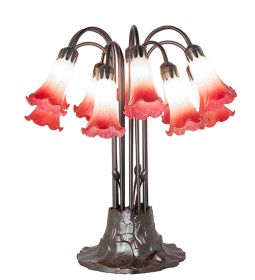 24" High Pink/White Tiffany Pond Lily 12 Light Table Lamp