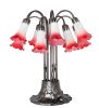 24" High Pink/White Tiffany Pond Lily 12 Light Table Lamp