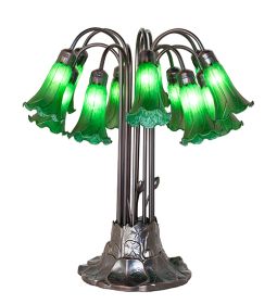 24" High Green Tiffany Pond Lily 12 Light Table Lamp