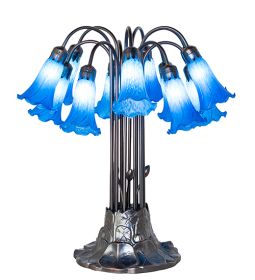 24" High Blue Tiffany Pond Lily 12 Light Table Lamp