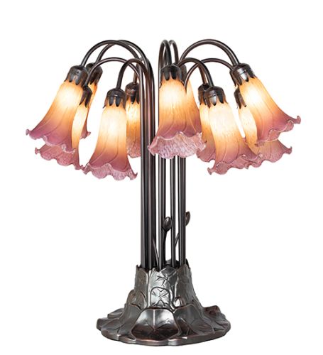 24" High Amber/Purple Tiffany Pond Lily 12 Light Table Lamp