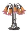24" High Amber/Purple Tiffany Pond Lily 12 Light Table Lamp