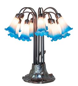 24" High Pink/Blue Tiffany Pond Lily 12 Light Table Lamp