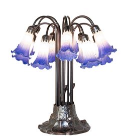 24" High Blue/White Tiffany Pond Lily 12 Light Table Lamp