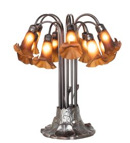 24" High Dark Amber Tiffany Pond Lily 12 Light Table Lamp