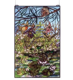 Woodland Lily Pond Stained Glass Window - 30"W x 48"H