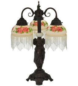 23"H Rose Bouquet 3 Arm Fringed Table Lamp