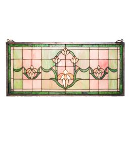 24" Wide X 11" High Tulips Transom Stained Glass Window