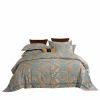 Queen Size Duvet Cover Set Jacquard Top & 100% Cotton Inside Blue/Gold