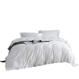 Duvet Cover Set Ruffled Bedding 100% Cotton - White 4 pc Twin