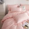 King Size 6 piece Duvet Cover Set Ruffled Bedding 100% Cotton