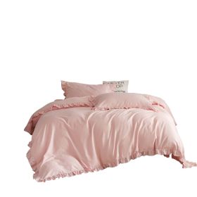 Duvet Cover Set Ruffled Bedding 100% Cotton - Pink 4 pc Twin