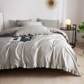 Duvet Cover Set Ruffled Bedding 100% Cotton - Grey, 6 piece, Queen