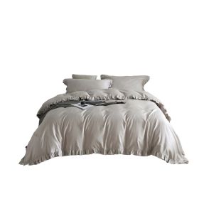 Duvet Cover Set Ruffled Bedding 100% Cotton, Grey - 4 pc Twin