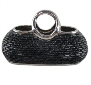 Purse Decorative Ceramic & Glass Flower Vase, Black