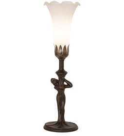 15" High White Tiffany Pond Lily Nouveau Lady Accent Lamp