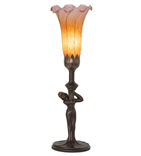 15" High Amber/Purple Tiffany Pond Lily Nouveau Lady Accent Lamp