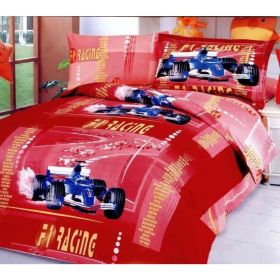 Race Car Red, Twin Size Duvet Cover Sheets Set
