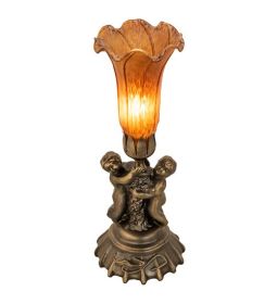 13 High Amber Tiffany Pond Lily Twin Cherub Accent Lamp