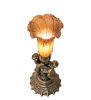 13 High Amber Tiffany Pond Lily Twin Cherub Accent Lamp
