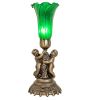 13" High Green Tiffany Pond Lily Twin Cherub Accent Lamp