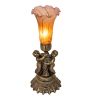 13" High Amber/Purple Tiffany Pond Lily Twin Cherub Accent Lamp